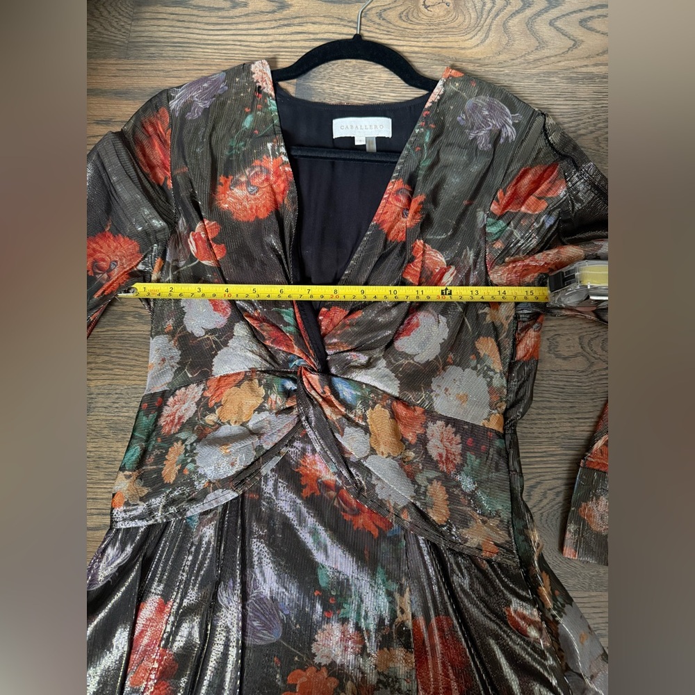 Like new Anthropologie Caballero Metallic Floral Deep V-Neck Maxi Dress size S. - Picture 8 of 9